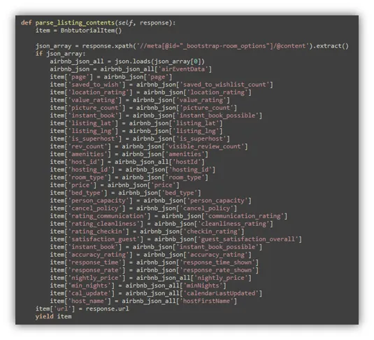 Python code parsing JSON data from Airbnb listing pages